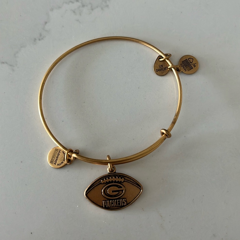 Alex and Ani Green Bay Packers gold bracelet.